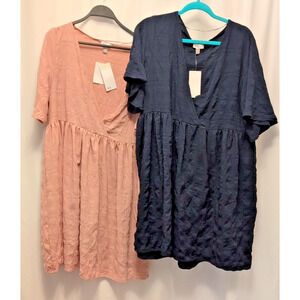 Nordstrom Rack NWT: set of 2 L short sleeve dresses rose/navy msrp $24.97ea.